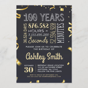 Elegante Oro 100 Invitación de cumpleaños - 100 añ