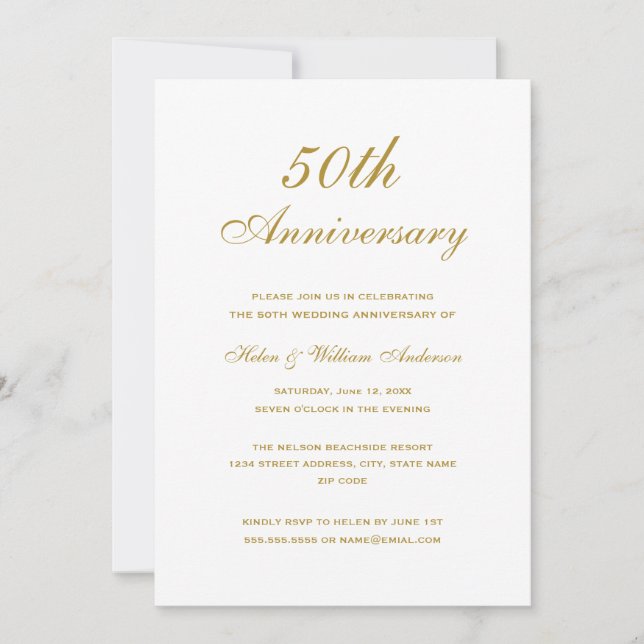 Elegante Oro 50° Boda Aniversario Invitación (Anverso)