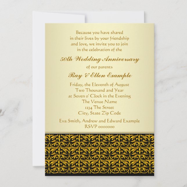 Elegante Oro 50 Invitaciones a Aniversario Boda (Anverso)