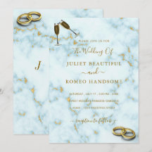 Elegante oro Anillo de Mármol Blanco Invitación a 