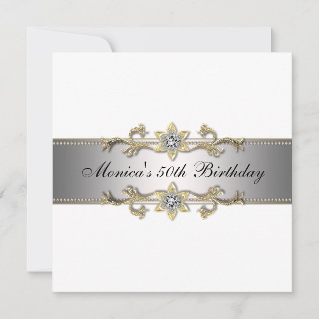 Elegante Oro Blanco Invitación a los 50 años 50 (Anverso)