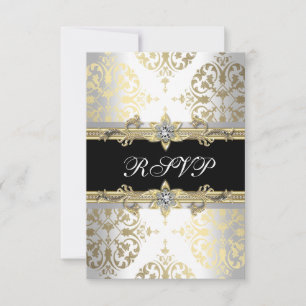 Elegante oro blanco negro Damask RSVP