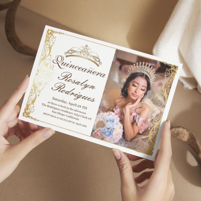 Elegante Oro Blanco Quinceanera | Invitación a la  (Subido por el creador)
