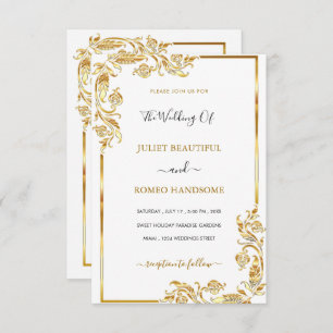 Elegante oro deja tu carta de invitación a la boda