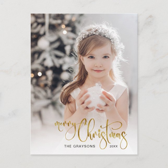 Elegante Oro Feliz Navidad Fotografía (Anverso)