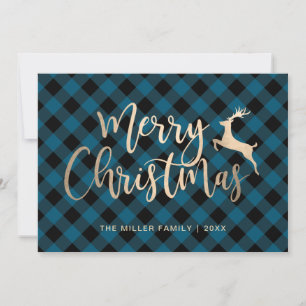 Elegante oro Feliz Navidad Negro y Blue Plaid