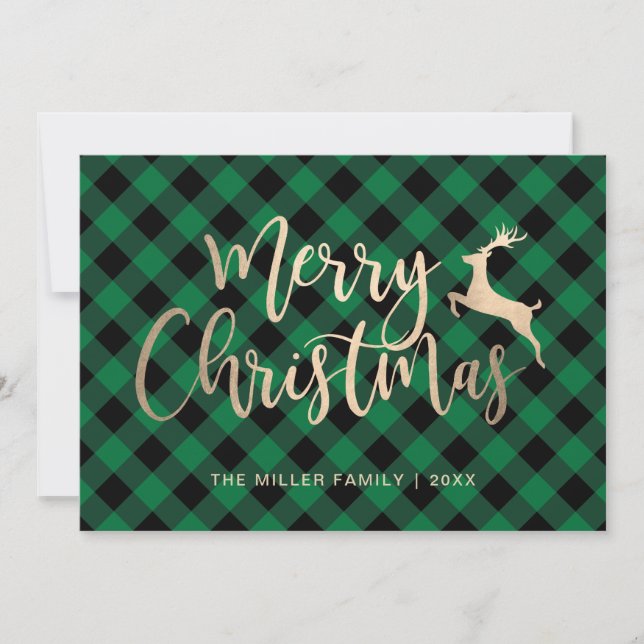 Elegante Oro Feliz Navidad Negro y Verde Placa (Anverso)