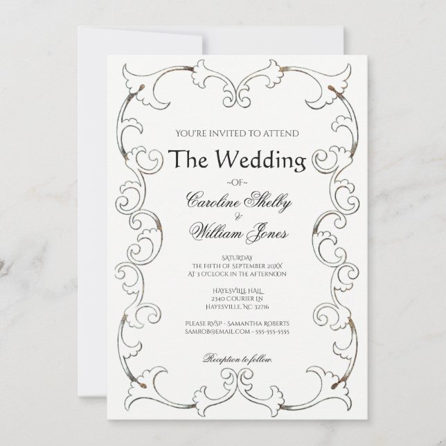 Elegante oro Filigree Invitación simple a la boda (Anverso)