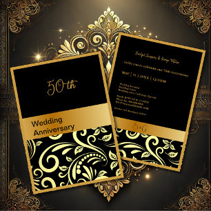 elegante oro negro 50ª tarjeta de aniversario boda