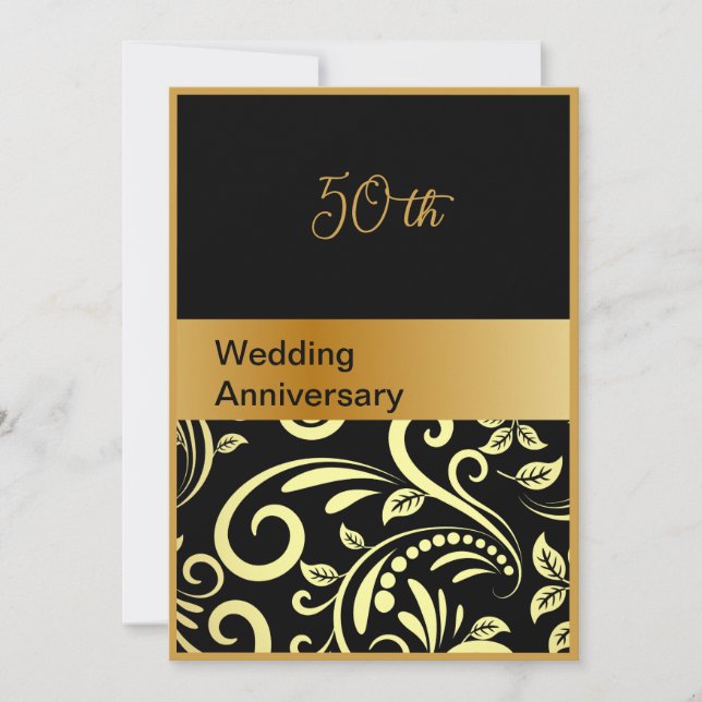 elegante oro negro 50ª tarjeta de aniversario boda (Anverso)