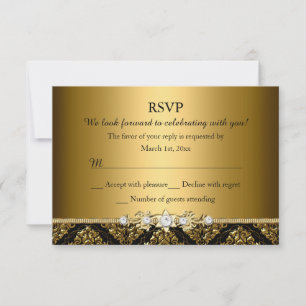 Elegante Oro & Negro RSVP Damask