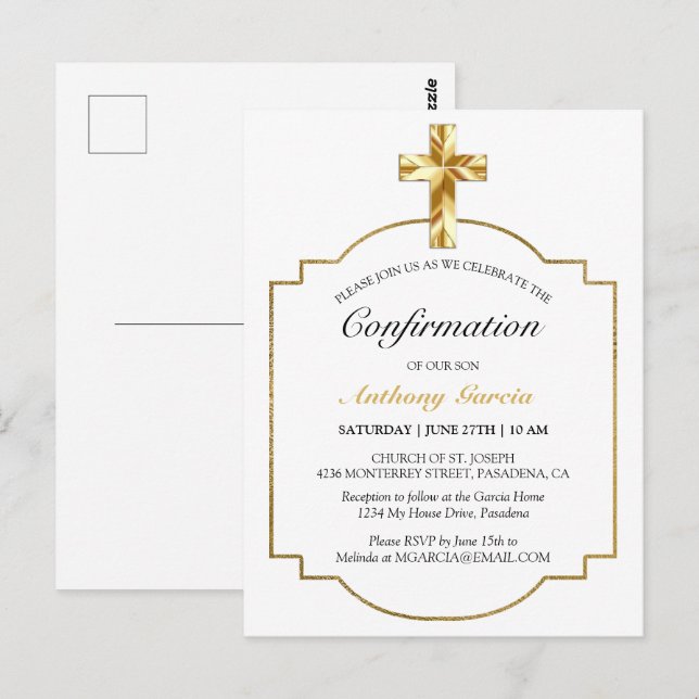 Elegante Oro Primero Invitación a la Santa Comunió (Anverso / Reverso)