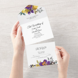 Elegante oro púrpura todo en una invitación de bod