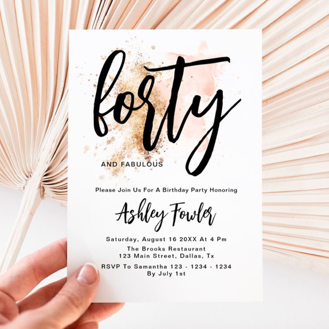 Elegante Oro Rosa 40.ª Invitación por cumpleaños (Subido por el creador)