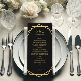 Elegante oro sobre negro Moderno Menú de boda geom