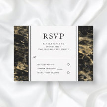 Elegante oro y mármol negro RSVP de boda