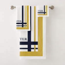 Elegante oro y rayas azules monogramadas