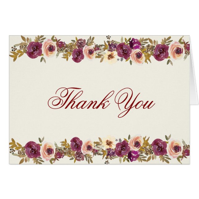 Elegante otoño acuarela Floral Gracias Notas (Anverso (Horizontal))