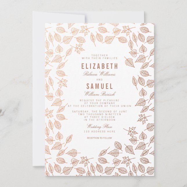 Elegante otoño deja la invitación a la boda del co (Anverso)