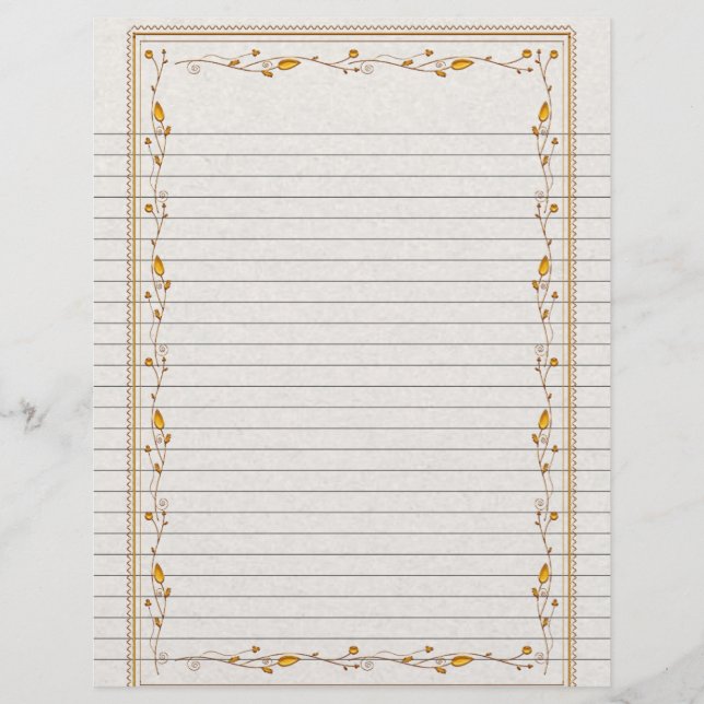 Elegante página de recetas con borde floral de oro (Anverso)
