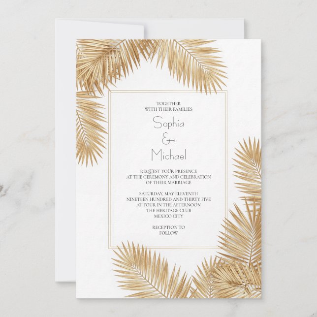 Elegante Palm de Oro deja la invitación a la boda (Anverso)
