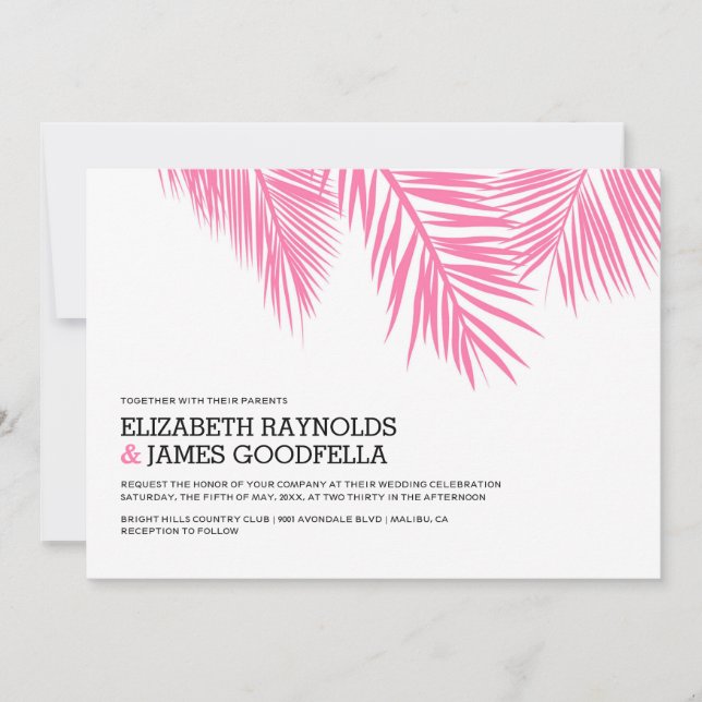 Elegante Palm Tree Beach Invitaciones de matrimoni (Anverso)