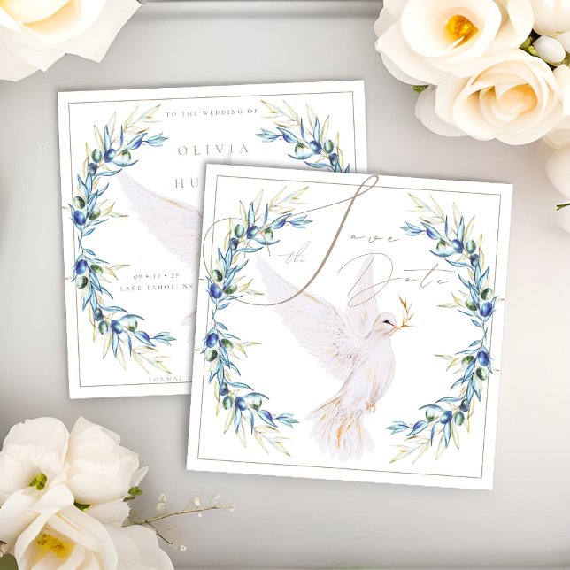 Elegante paloma y hojas de oliva boda para salvar  (Subido por el creador)