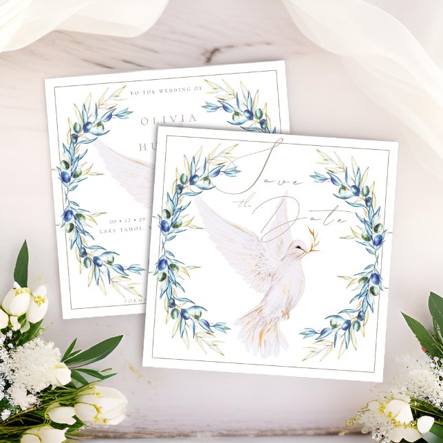 Elegante paloma y hojas de oliva boda para salvar  (Subido por el creador)