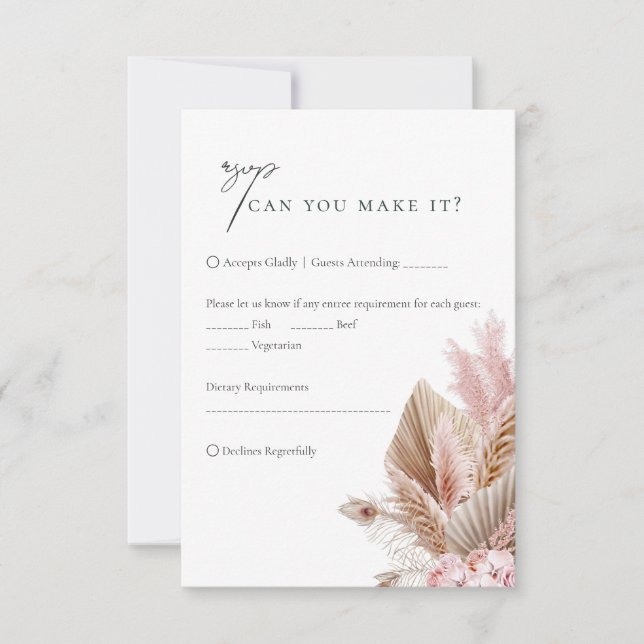 Elegante Pampas Boda de Grass RSVP (Anverso)