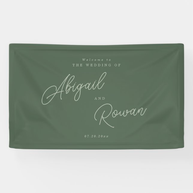 Elegante pancarta de bienvenida para boda verde bo (Horizontal)