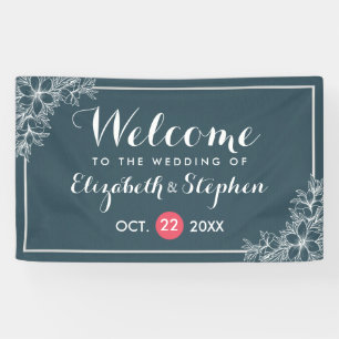 Elegante pancarta de Boda botánico floral azul bla