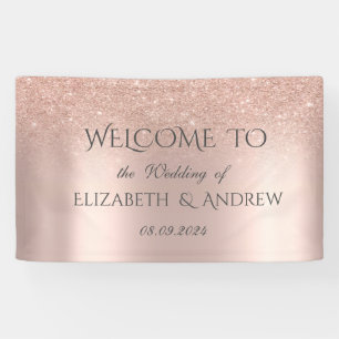 Elegante pancarta de boda con brillo dorado rosa y