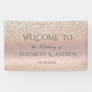 Elegante pancarta de boda con brillo dorado rosa y