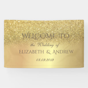 Elegante pancarta de boda con brillo dorado y boke