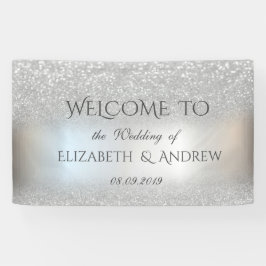 Elegante pancarta de boda con brillo plateado Boke