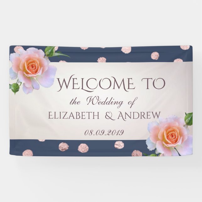 Elegante pancarta de boda con confeti y rosas con  (Horizontal)
