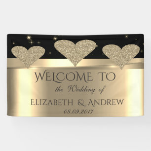 Elegante pancarta de boda con corazones brillantes