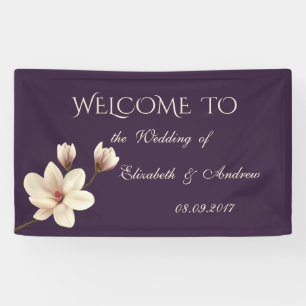 Elegante pancarta de boda con magnolias románticas