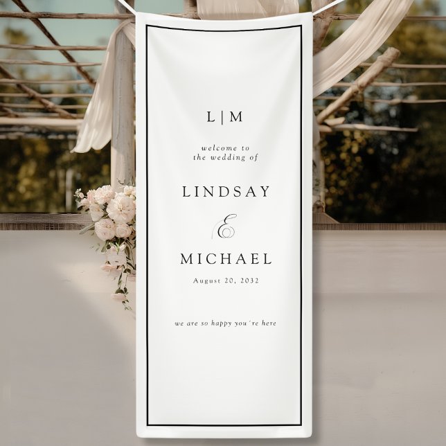Elegante pancarta de boda con monograma real blanc (Elegant Royal White Monogram Wedding Banner)