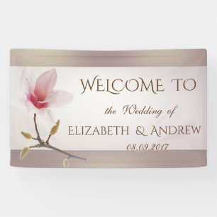 Elegante pancarta de boda de magnolia con estilo