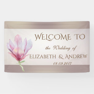 Elegante pancarta de boda de magnolia con estilo a