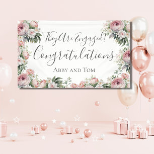 Elegante pancarta de compromiso floral blanca rosa