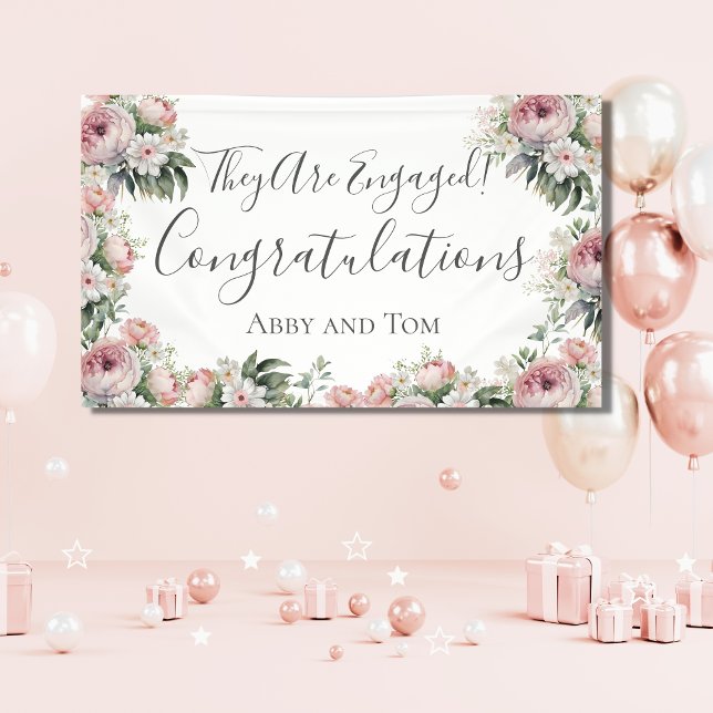 Elegante pancarta de compromiso floral blanca rosa (Subido por el creador)