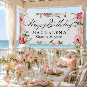 Elegante pancarta de cumpleaños 25º rosa peonía