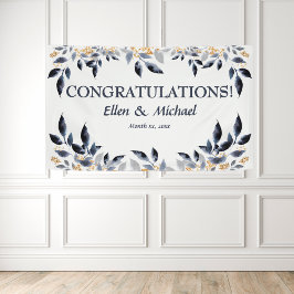 Elegante pancarta de felicitaciones de boda azul d