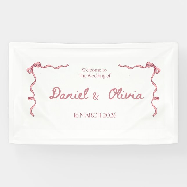 Elegante pancarta de invitación de boda – Cinta ro (Horizontal)