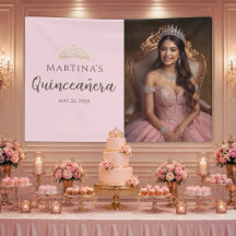 Elegante pancarta de Quinceañera rosa rubor