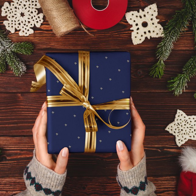 Elegante Papel de ajuste de regalo de Monograma Az (Elegant Blue Monogram Gift Wrap Wrapping Paper)