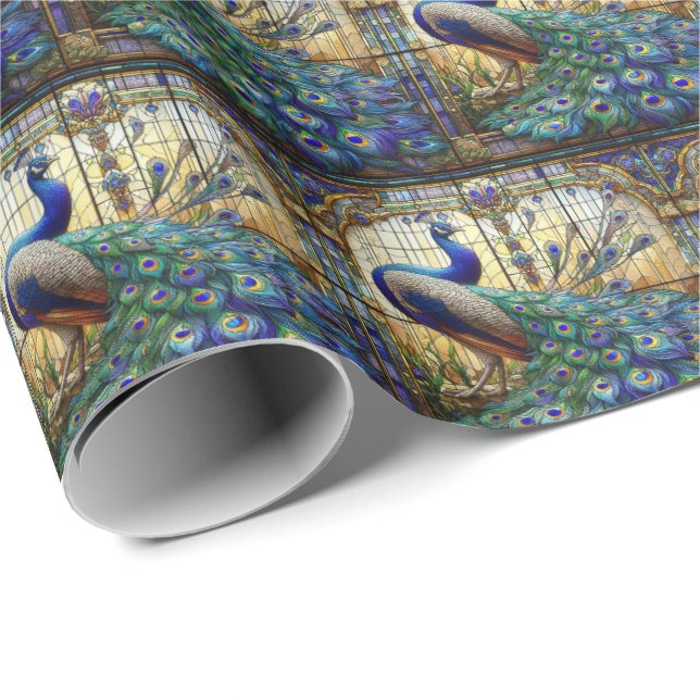 Elegante Papel de ajuste de regalo de pavo real (Esquina del rollo)