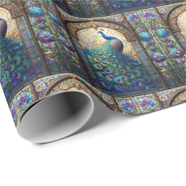 Elegante Papel de ajuste de regalo de pavo real (Esquina del rollo)